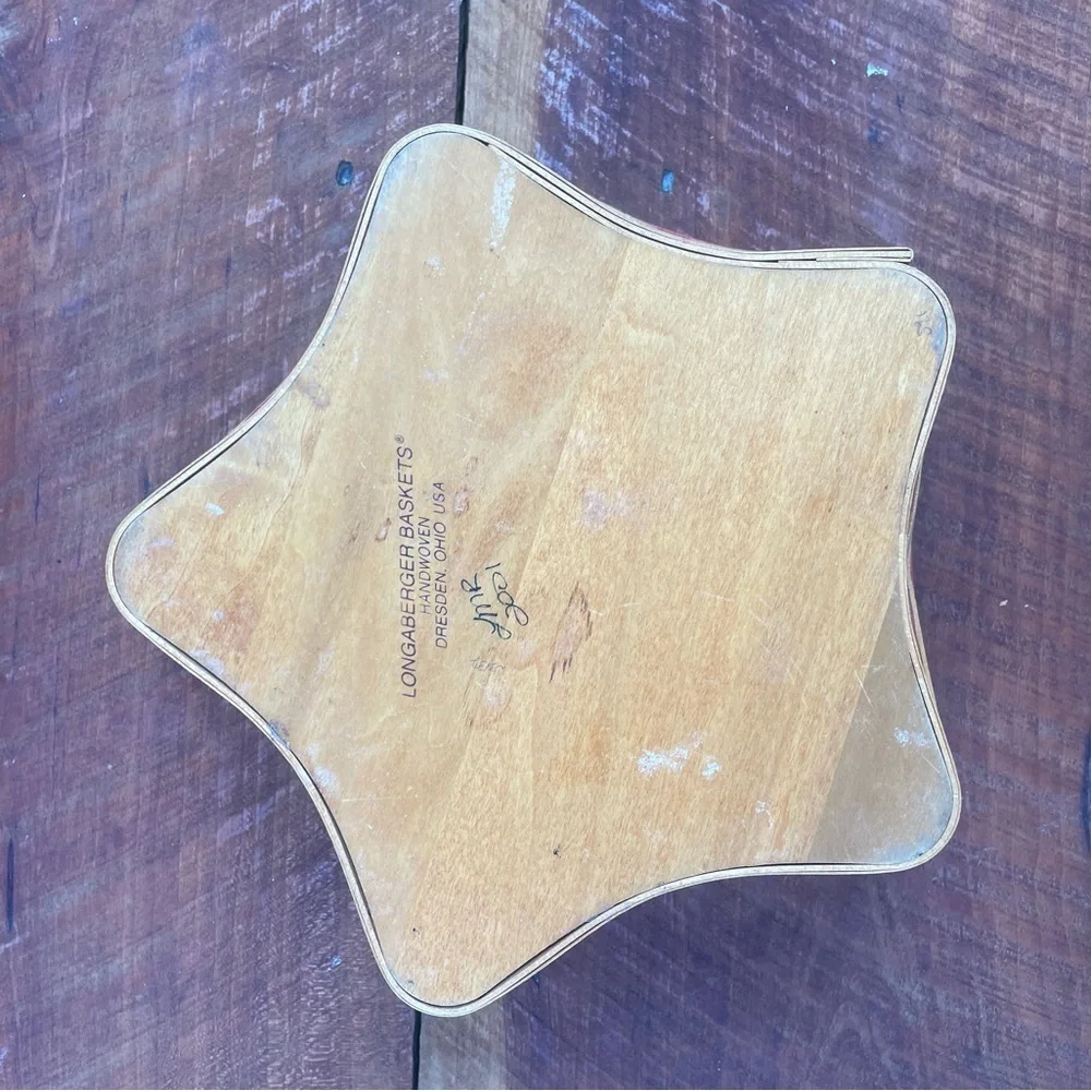 Longaberger Star Basket Christmas Liner Wooden Lid plastic protector 2001 RARE - Picture 6 of 8